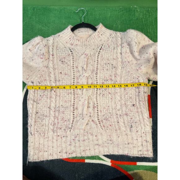 Rebecca Taylor Speckled Cable Knit Puff Sleeve Sweater Cream Wool Alpaca Size M - Picture 3 of 7